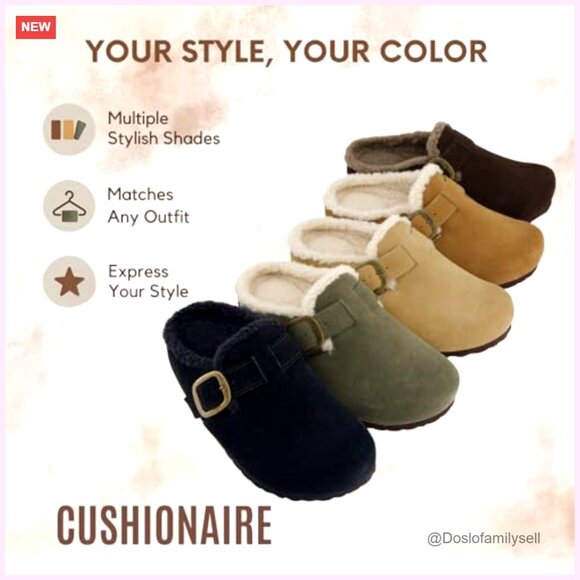 Genuine Leather Clogs with Faux Fur Lining, Cork Footbed, Adjustable Buckle - Picture 5 of 7